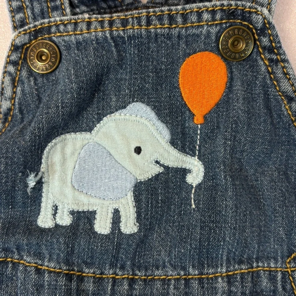Vintage Gymboree‎ Cargo Overalls 6-12 Months Elephant Embroidery